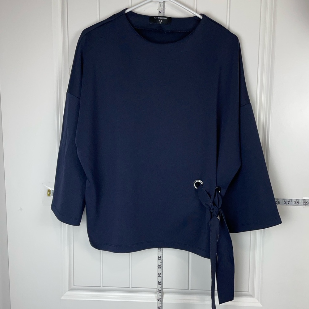 Navy Blue Women's Top with Tie Detail - Picture 1 of 7